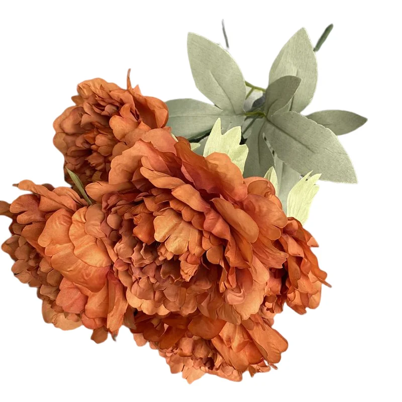 Homer Decor 5 Heads High Simulation Artificial Real Touch Flowers Autumn Purple Peonies Bouquets With Leaves