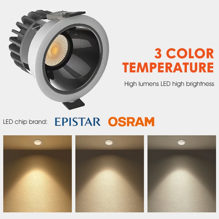 Ushine Good Price Anti Glare Commercial Down Light Aluminum Ceiling Recessed COB LED Downlight