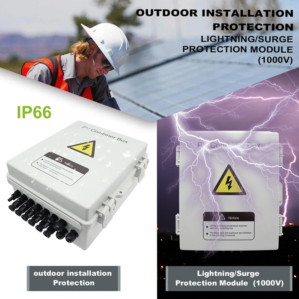 1000V 2 4 6 8 10 12 16 String Solar Combiner Box Plastic Shell IP65 IP66 PV Combiner Box for Solar Panel