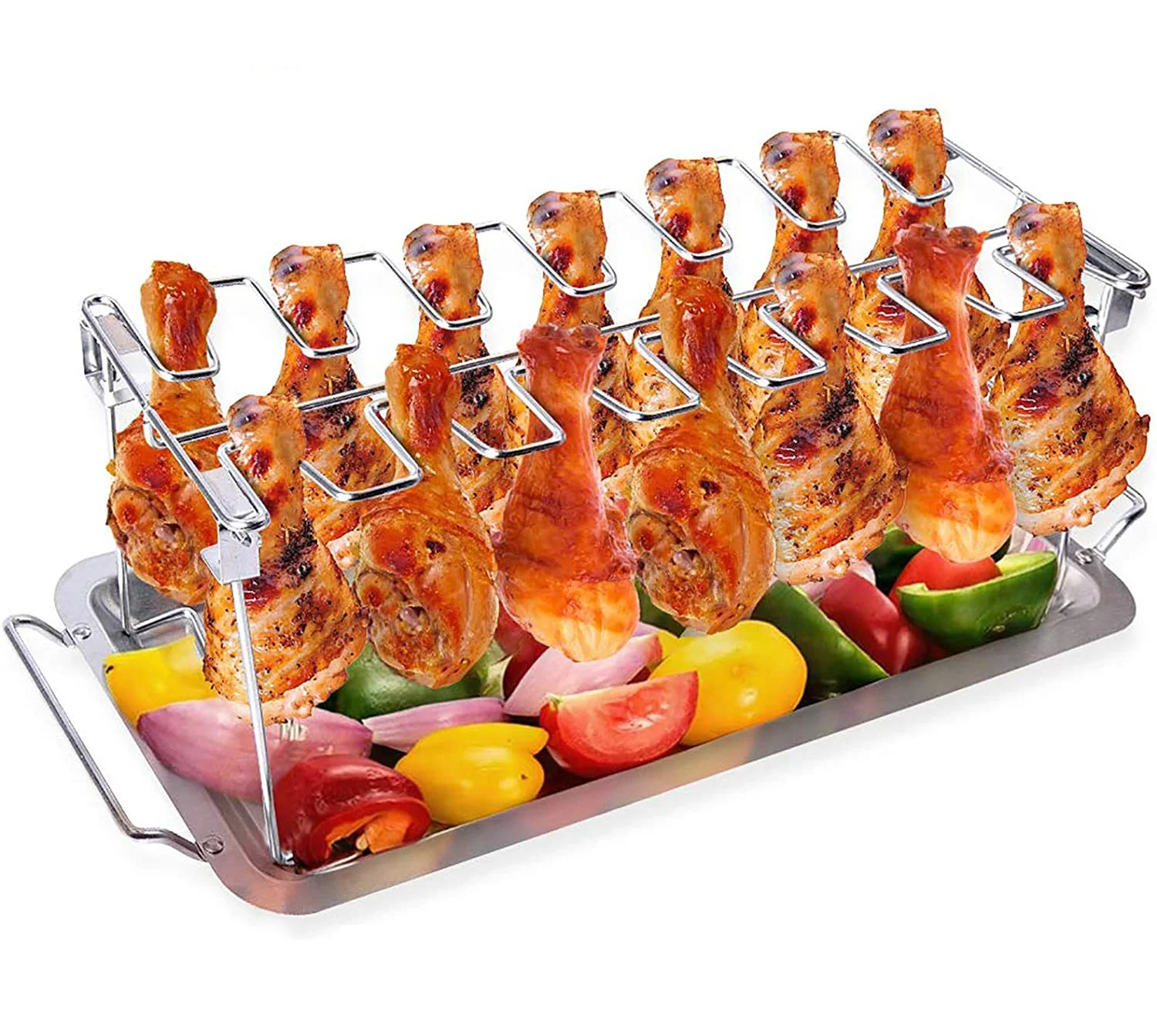 Stainless Steel Vertical Roaster Stand & Drip Pan Cave Tools Chicken Wing & Leg Rack for Barbecue Grill Smoker or Oven
