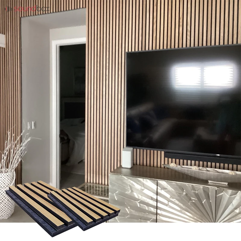 Soundbox wood slatted decorative acoustic sound absorbing panels wood slat polyester acoustic panel