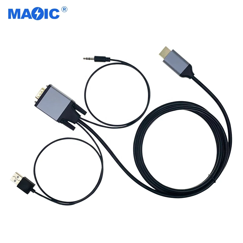2023 New Magelei VGA to HDMI Cable with Audio and USB Power Cable for Monitor HDTV VGA to HDMI Adapter