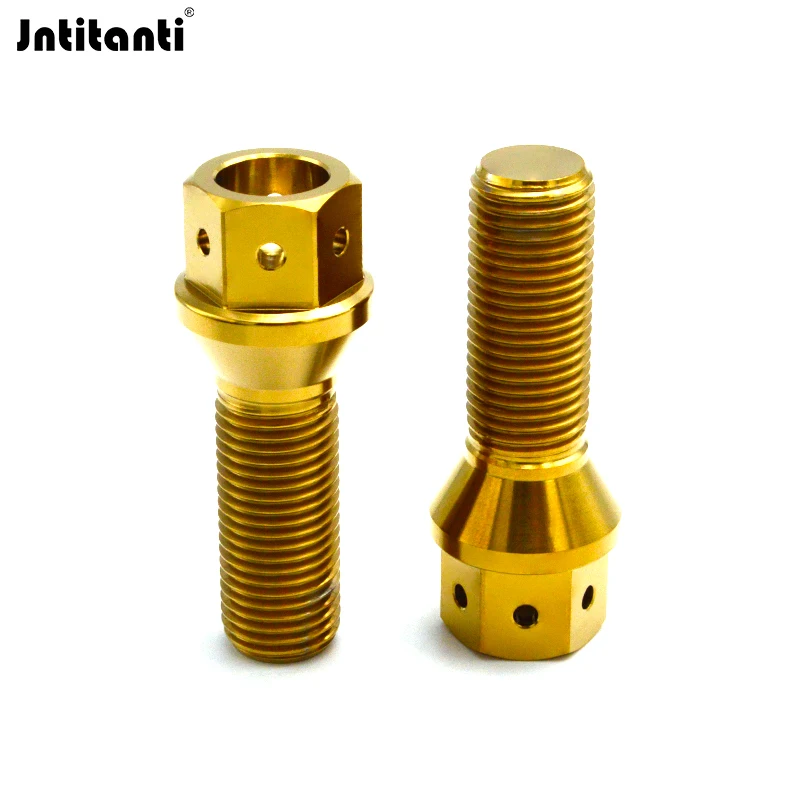 Gold Color 17mm Drilled Hex 60 Degree Cone Seat Gr.5 Titanium Wheel Lug Bolts M14x1.25x28mm