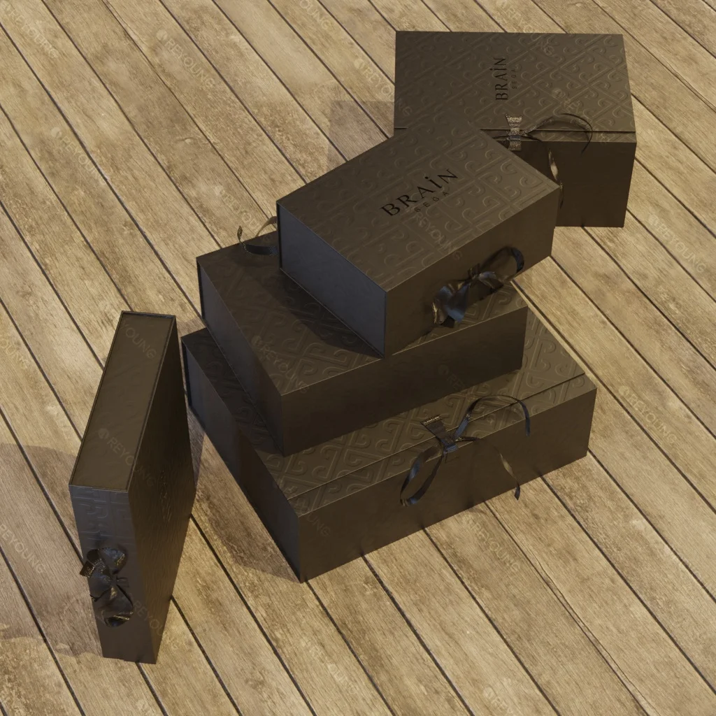 Custom Luxury Black Paper Magnet Foldable Folding Magnetic Gift Box Garment Apparel Clothing Packaging Bags Box With Ribbon