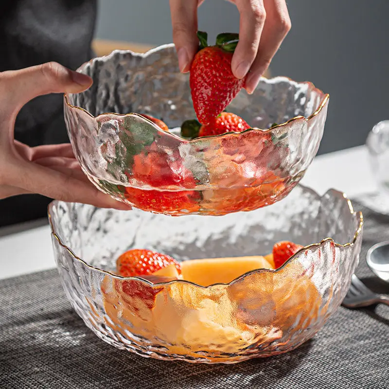 Nordic Wholesale Discount Custom Size Classic Irregular Glass Bowl Set Colored Glass Salad Bowl Glass Fruit Bowl