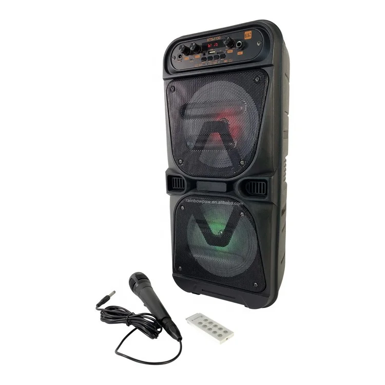 KTS Speaker KTS-1130  Double 6.5 Inch wireless party speaker bass with Wired Microphone Karaoke speaker