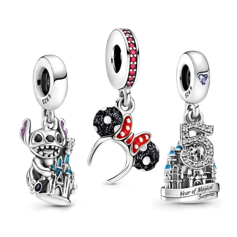 2021 Летняя коллекция CZ стерлингового серебра 925 Шарм мультфильм животных замок в виде мышиных ушек подвески для браслетов