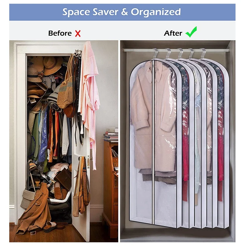 Garment Bags for Hanging Clothes  for Closet Storage Gusseted Clear Dress Bag for Clothes Garment Suit Bags