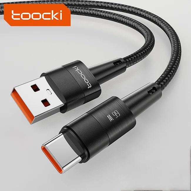 Toocki 66w 6A Fast Charging Mobile Phone Flex Data Cables aluminium Type C USB Charging Cable