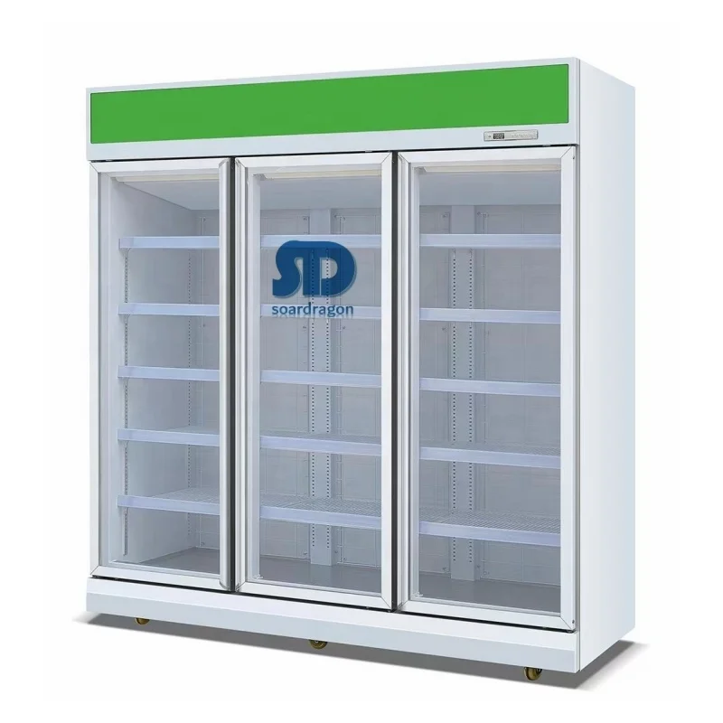 Soardragon 4 door supermarket refrigeration upright showcase vertical refrigerator with tempered refrigerator glass doors