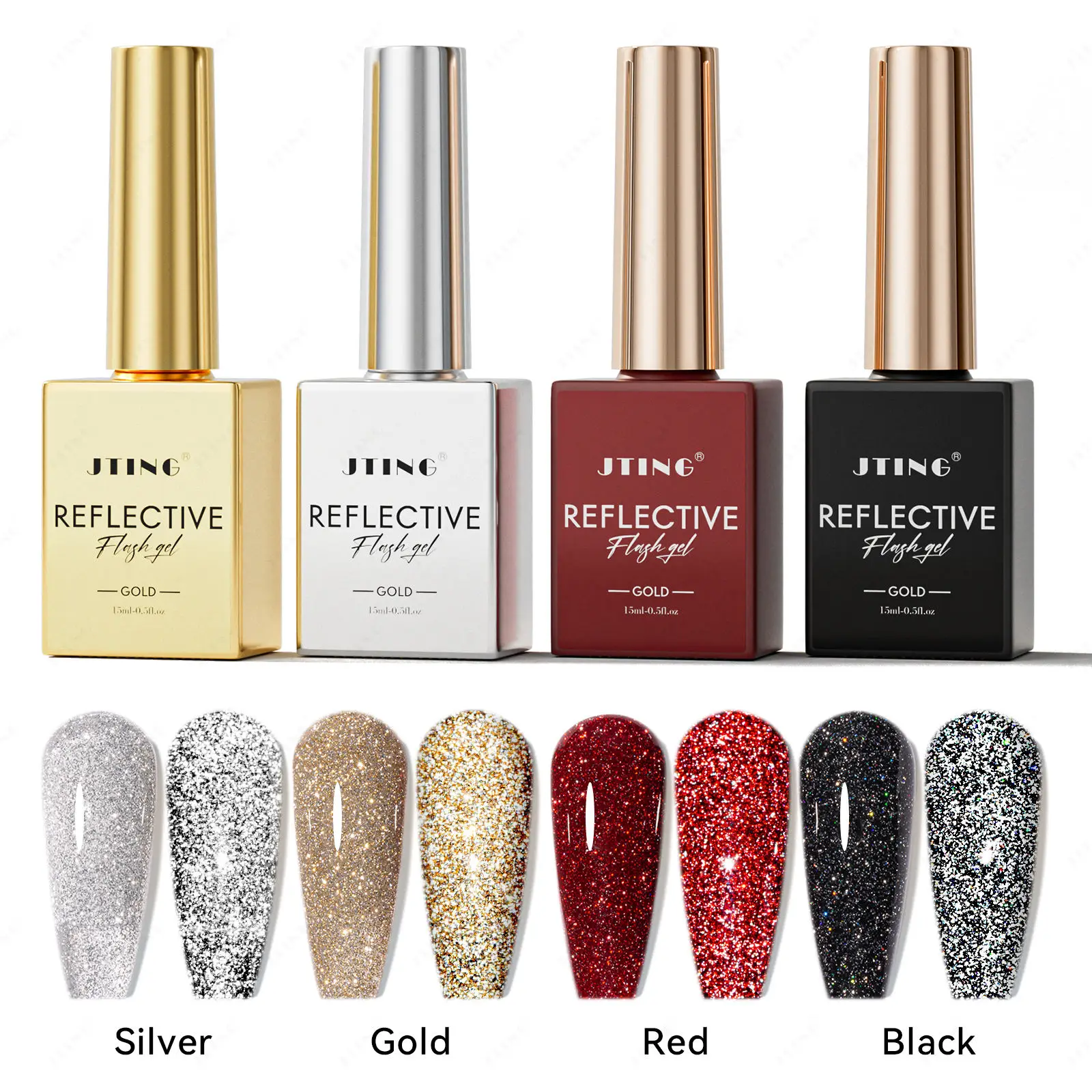 Neutral Nail Polish  Lacquer JTING Black Red Gold Silver Reflective flash gel polish Classic 4Colors reflective gel nail polish