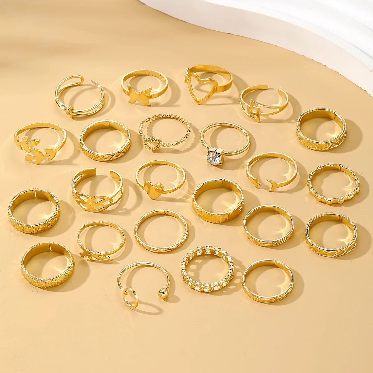 23pcs/set Trendy Geometric Gold plated Crystal Finger Ring Set Punk Diamond Chunky Pearl Rings Set For Women Jewelry Gift