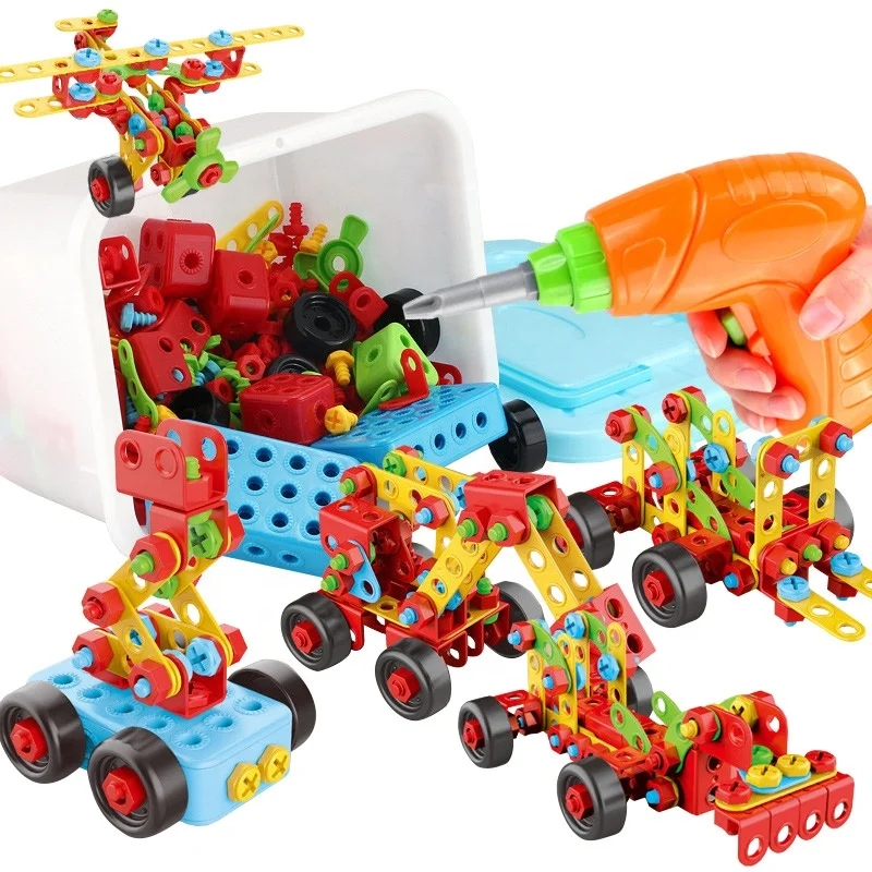 Child Screw Toys Electric Drill Tool Box Diy Develop Creative Building Block Boys Educational Building Block Nut Assembly Toys