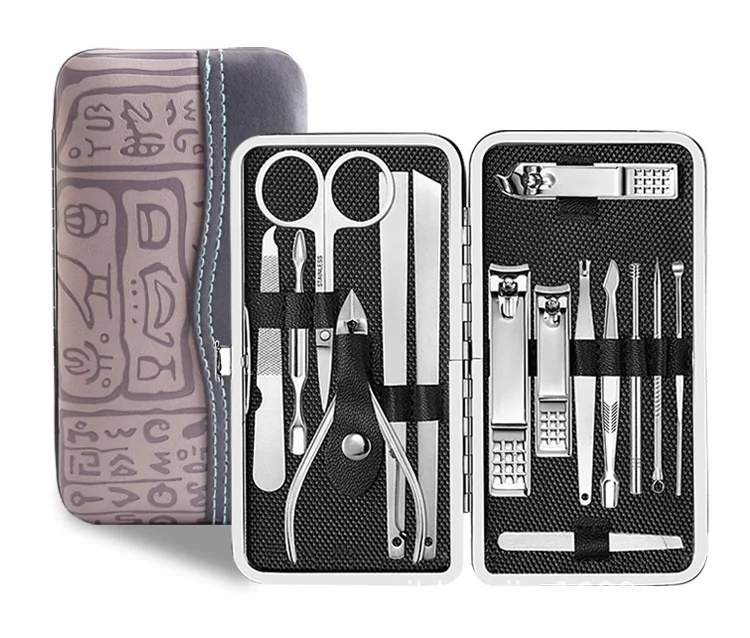 15pcs Multifunctional Black Nail Clippers Sets Stainless Steel Cutter Kit with