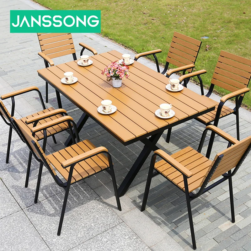Furniture Table and Chair Set Leisure Plastic Wood Table and Chair Balcony Terrace Wooden Outdoor Open-air Catering Leisure