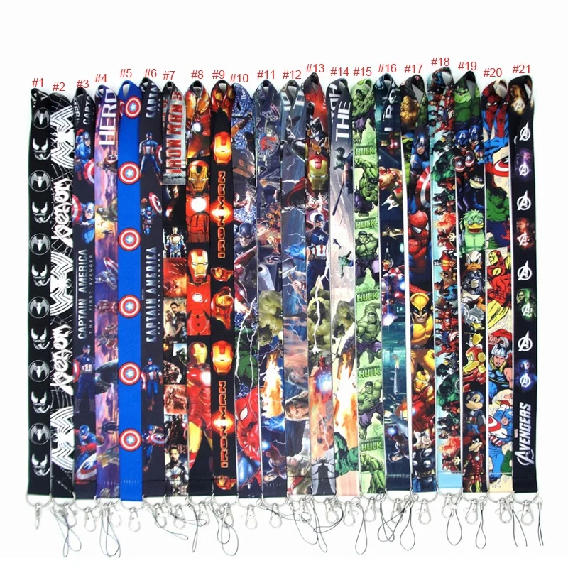 Шейный шнурок с героями комиксов, брелок с супер-дизайном в виде Человека-паука, ремешки для сотового телефона, камеры, держателя ID карты, 21 стиль