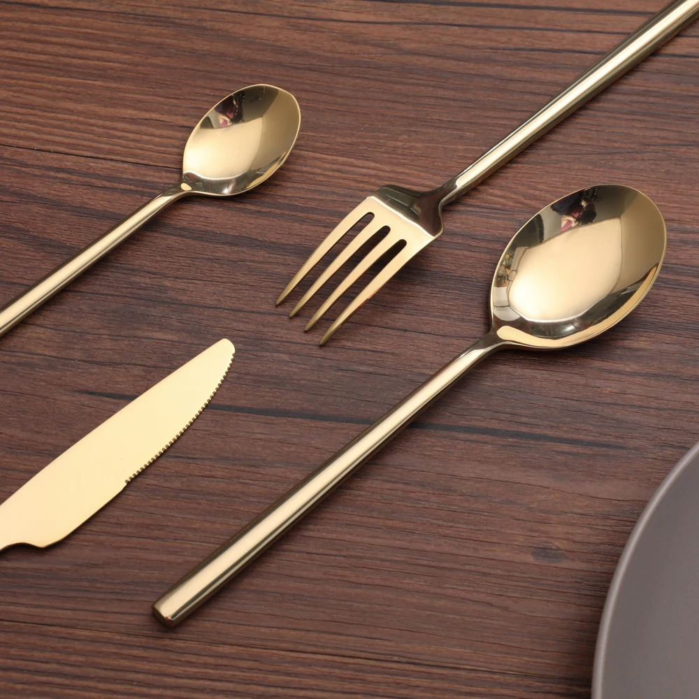 Factory Direct Fork Knife Spoon Set Copper Cutlery Wedding Plated Wholesale Matte Gold Flatware