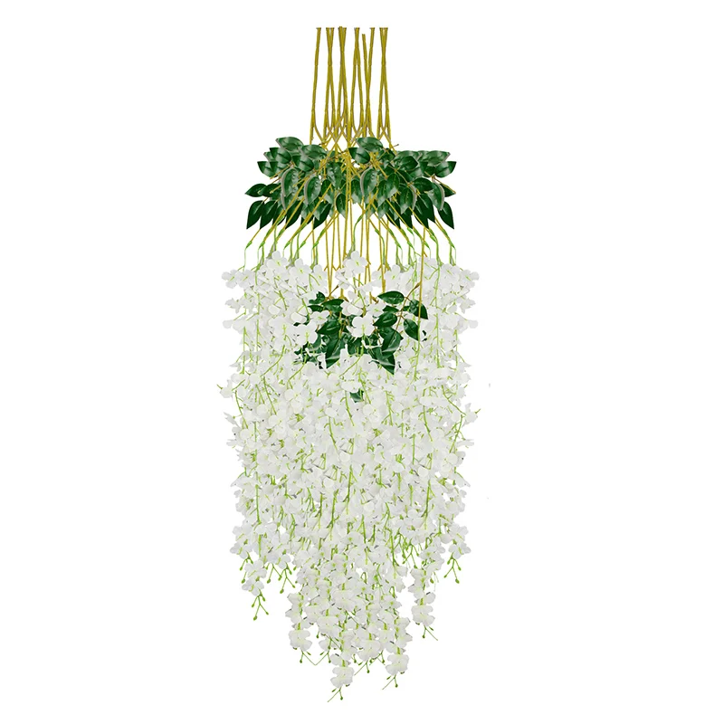BHY0226-6-Purple Wedding Party Home Decorations Hanging Flower Faux 3 Branches Purple Vines Artificial Wisteria Flower