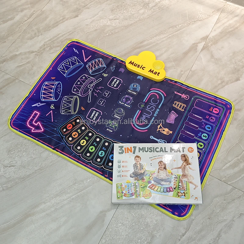 Электрический игровой коврик ENJOYSTAR 2024 3 в 1 Обучающие музыкальные игрушки для детей клавиатура ксилофон и барабанный с 4