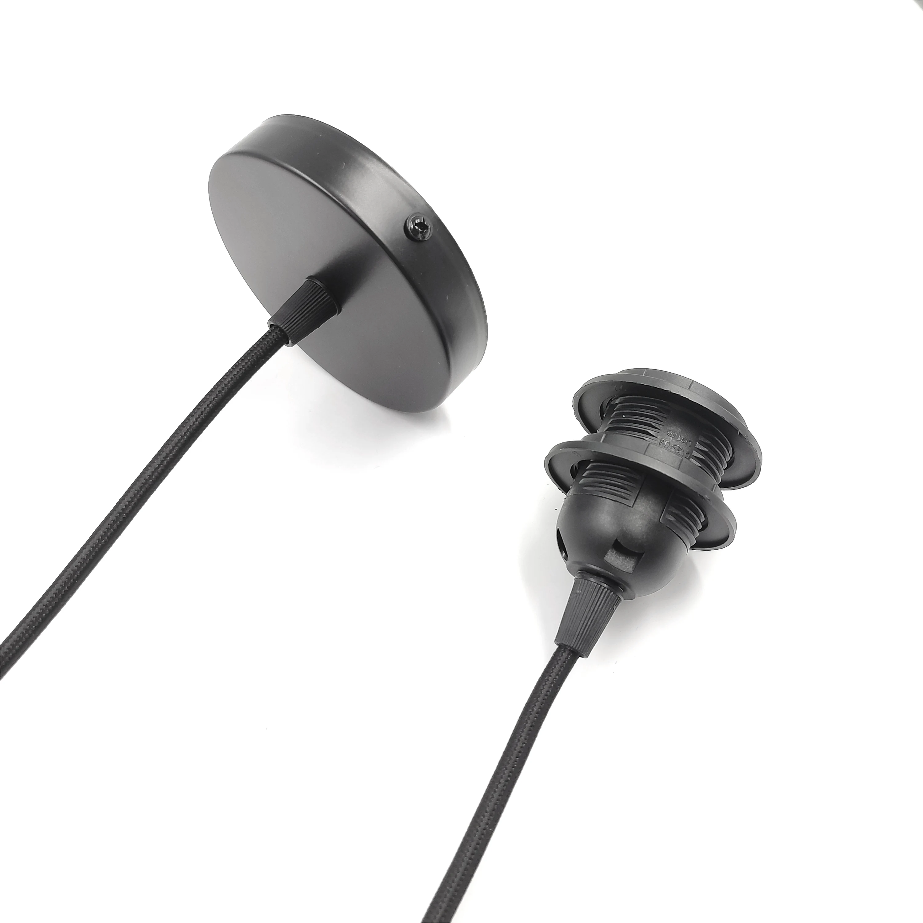 Black White Fabric Power Cord cable 1m power Cord plug Chandelier Pendant lamp holder E26 E27 double ring cable 10cm chassis