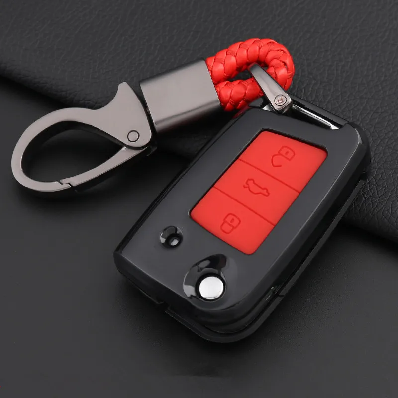 Carbon Fiber Car Key Case Bag Cover For Volkswagen VW Golf 7 MK7 Tiguan Touran 2017 For Skoda Octavia A7 RS For Seat Leon Ibiza