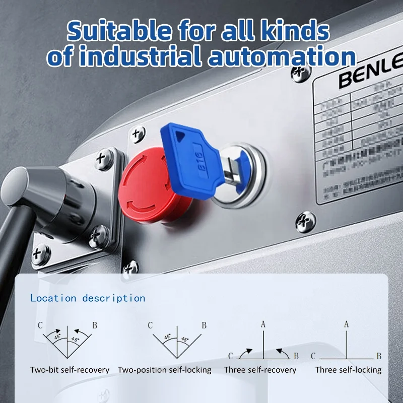 BENLEE 16mm 19mm Metal Rotary Key Switch 2 3 Position ROHS Electric Knob Selector Keylock Push Button Switch Latching