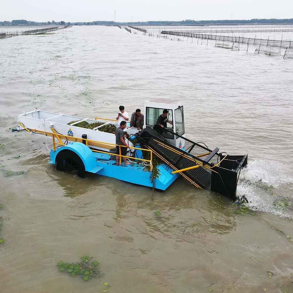 Fully Automatic Floating Trash Collecting Skimmer Aquatic Weeds River Cleaning Machine Harvesting Boat