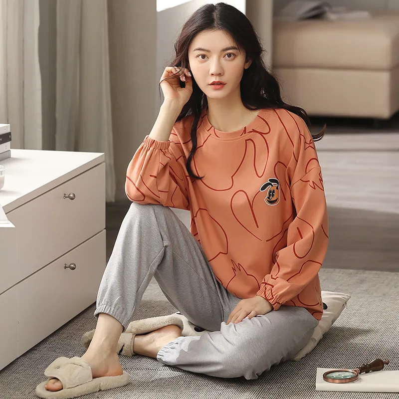 Pajama woman Spring and autumn pure cotton long sleeve large size set of middle-aged and elderly mother home dress set lady