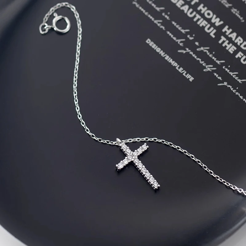 cruz de plata925 con collar 925 sterling silver pave CZ cross pendant necklace