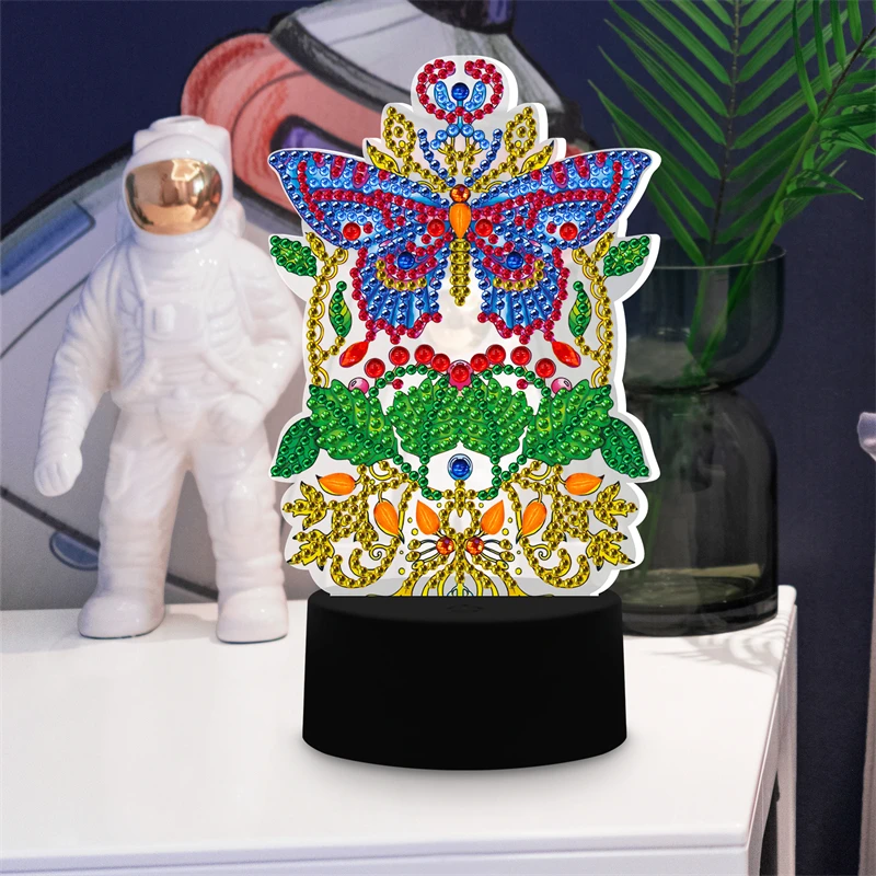 Butterfly Lion Spring Style DIY Bright Special-shaped Diamond Painting Lamp Decoration for Desk Ornament
