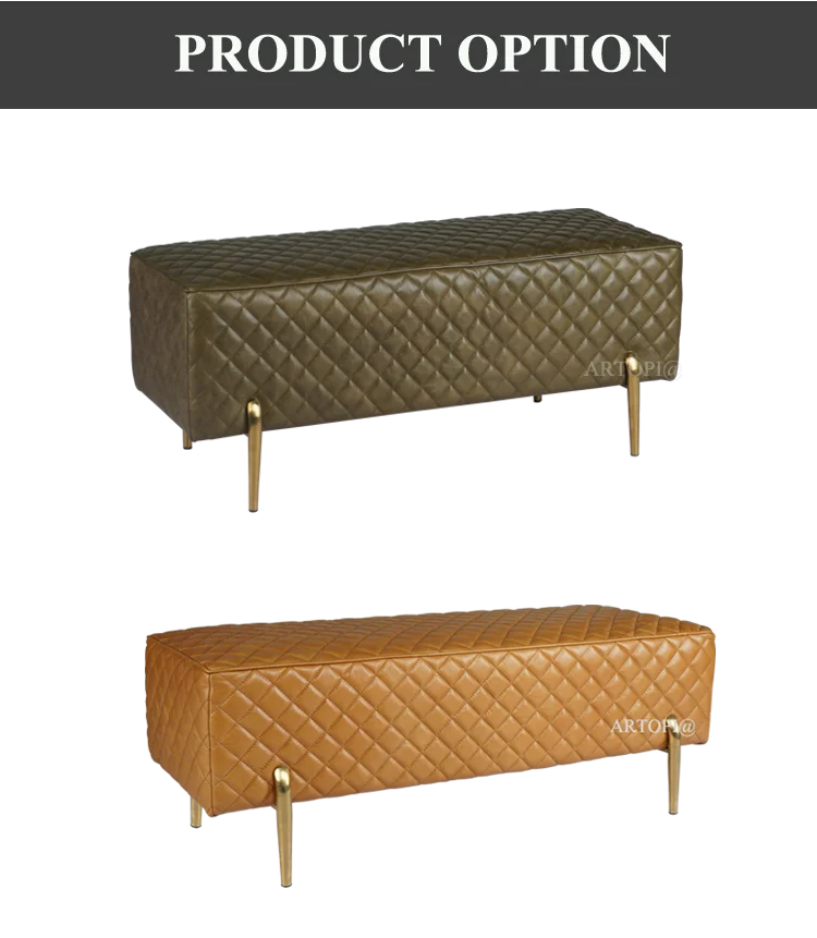 Full genuine leather ottoman with crystal