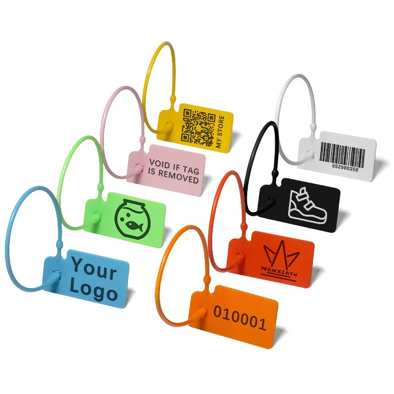 Wholesale Factory Custom Brand Name Logo Hang Tag Anti-theft Clasp Self-locking Disposable PP Plastic Seal For Clothing Shoe Bag