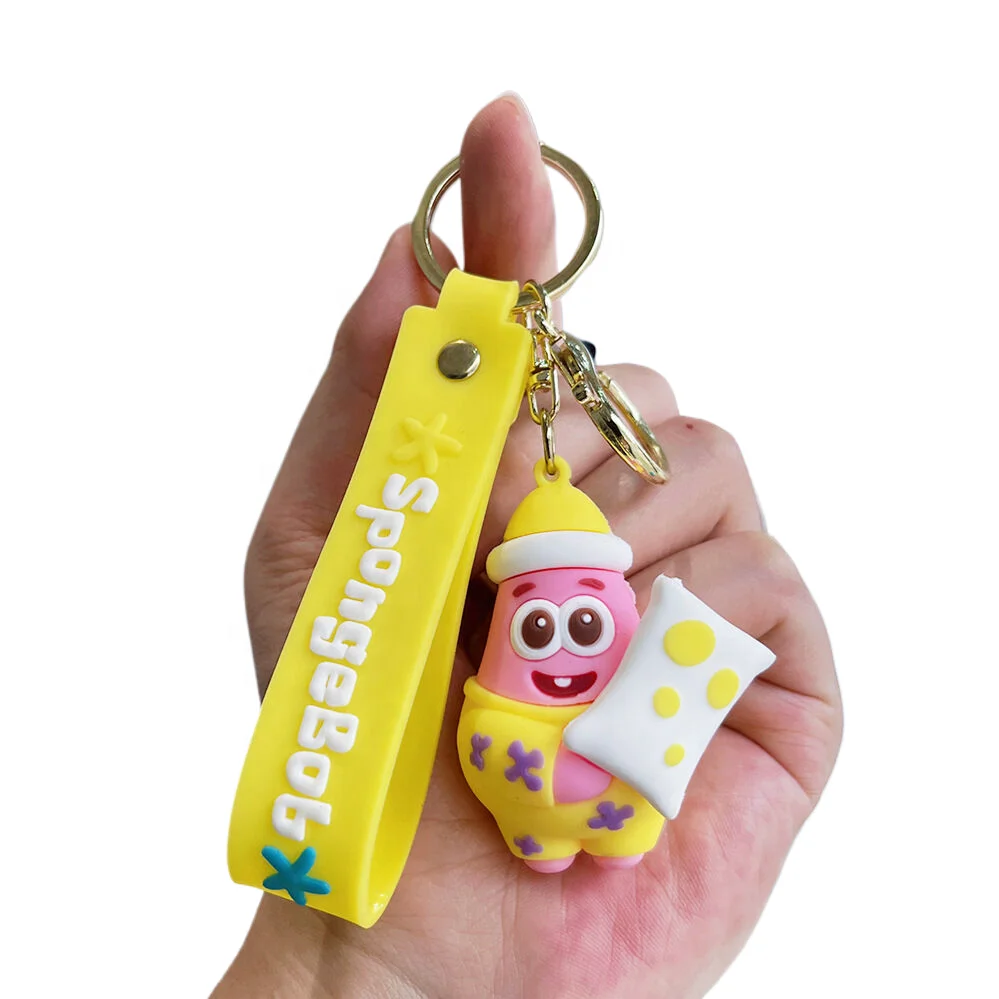 US cartoon animation Sponge Party Baby keychain 3D silicone crab boss doll gift pendant Wholesale PVC KeyChains Accessories