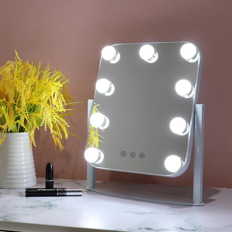 small size 9 led bulbs hollywood style mirror light makeup cosmetic mirrors with three colors of lights, dimmable brightness