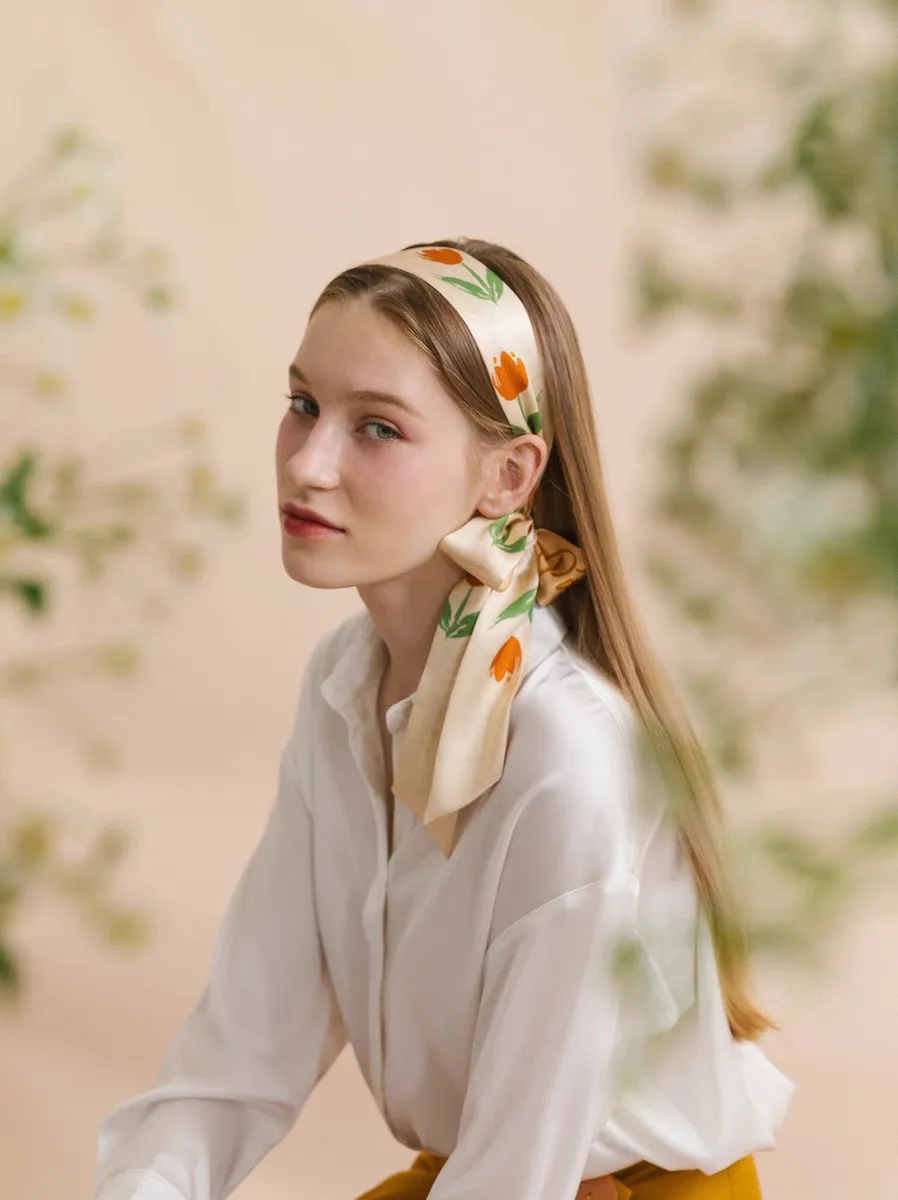 Custom 100% Twill SatinScarf Scrunchies for Women Handbag Hand Ribbon Hair Ribbon