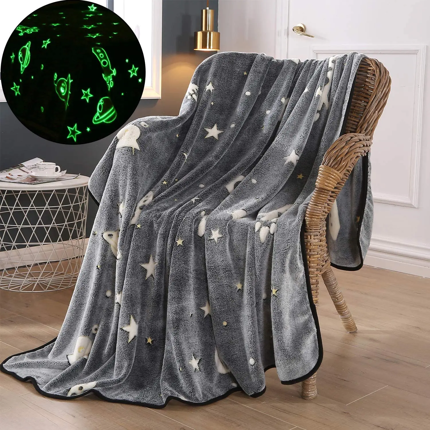 Glow in The Dark Blanket Grey Flannel Star Throw Blanket For Sofa