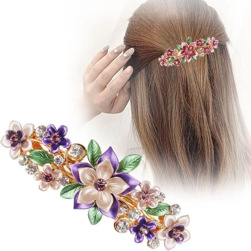 2022 Spring Hair Clips Horizontal Clip Korean Rhinestone  Flower Girl Pony Tail Hair Clip Hair Accessories