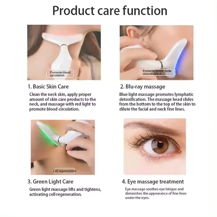 Neck Care Device Massager Vibration LED Skin Wrinkle Removal Tightening And Lifting Light Led for Face Neck