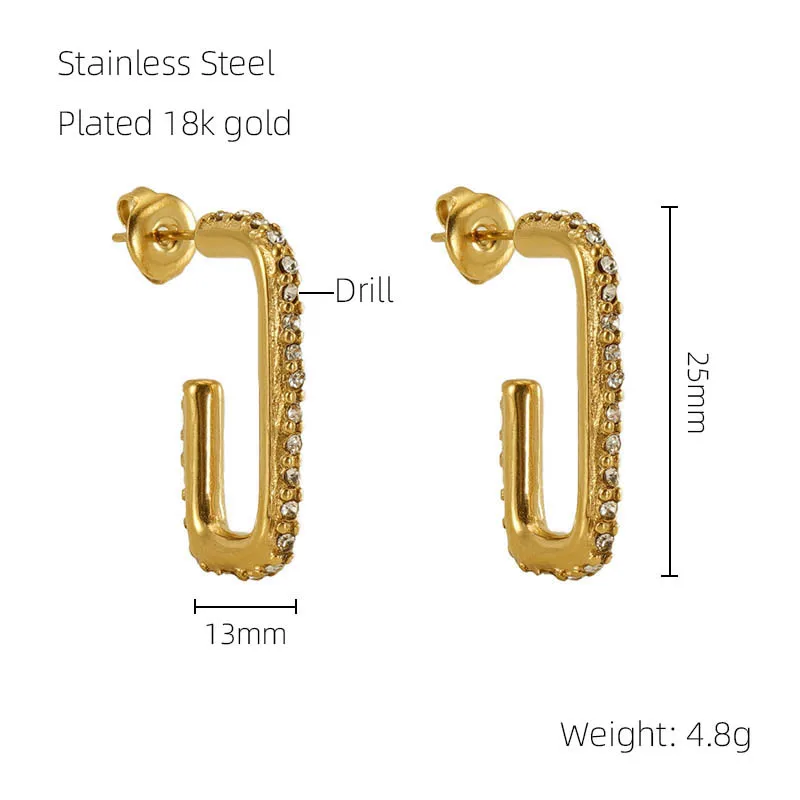 Luxury Vintage Designer 18K Gold Plated Stainless Steel Cubic Zirconia Hoop Earrings For Women Jewelry Gift