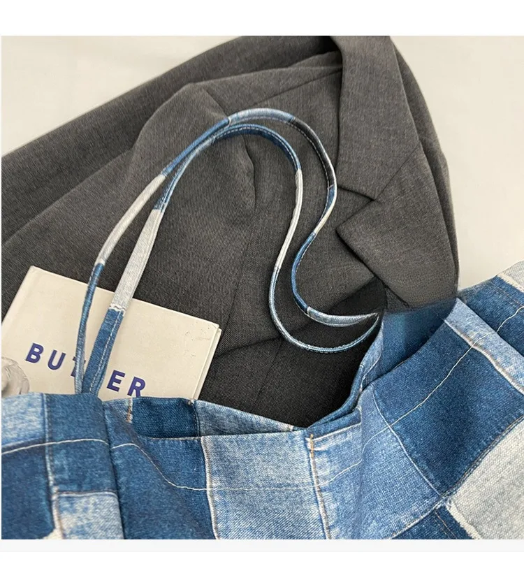 Dropshipping Products 2024 Chinese Online Markets New Women  Ladies Denims Patches Japanese Personalized Large Tote Bag Canvas