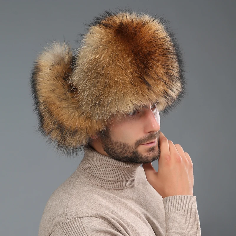 2021 mr & mrs furs Silver Fox Fur Russian Ushanka Hat For Man And Women Black Leather Earflap Tropper Hat With Silver Fox Fur
