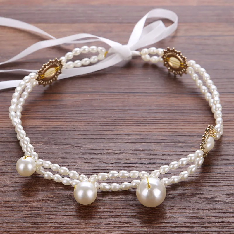 Luxury New Wedding Pearl Leaf Hair Band Bridal Tiara Fashion Handmade Crystal Hair Accessories Ladies Head Bridal jewelry