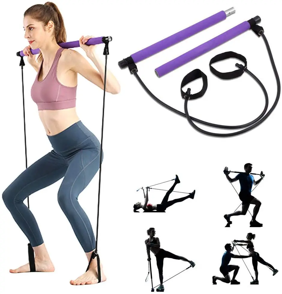 
Resistance Band Assemble Resistance Pilates Bar with Adjust Belt, Gym Equipment Pilates Bar System Pilates Stick 