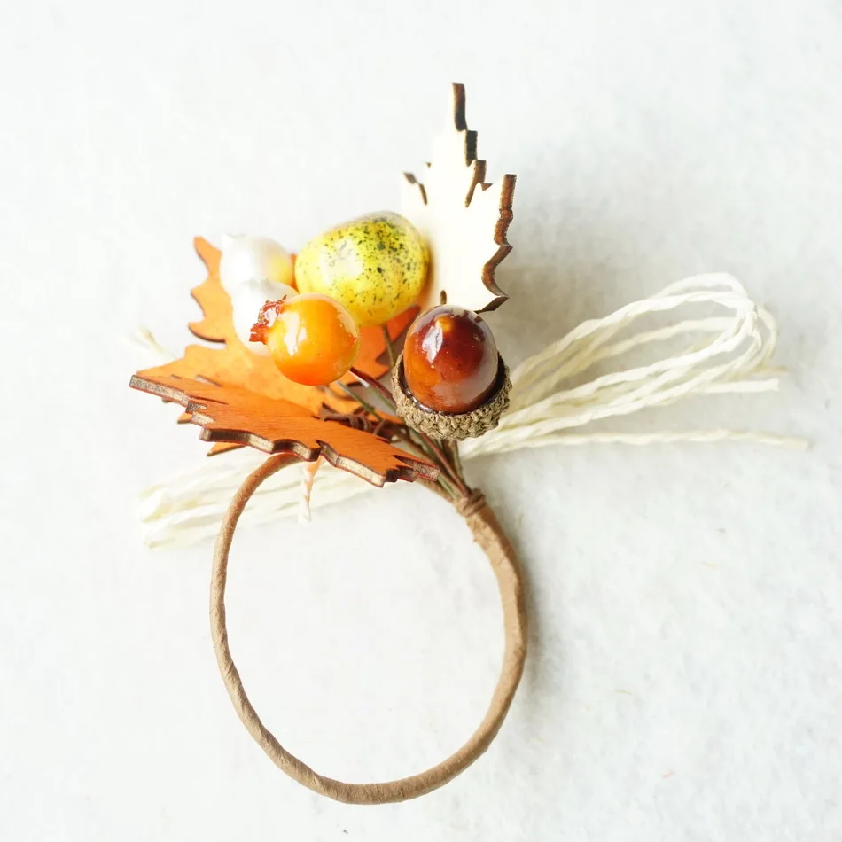 
Harvest Wooden Maple Fruit Pumpkin Theme Napkin Ring Thanksgiving Dinner Fall Gathering 