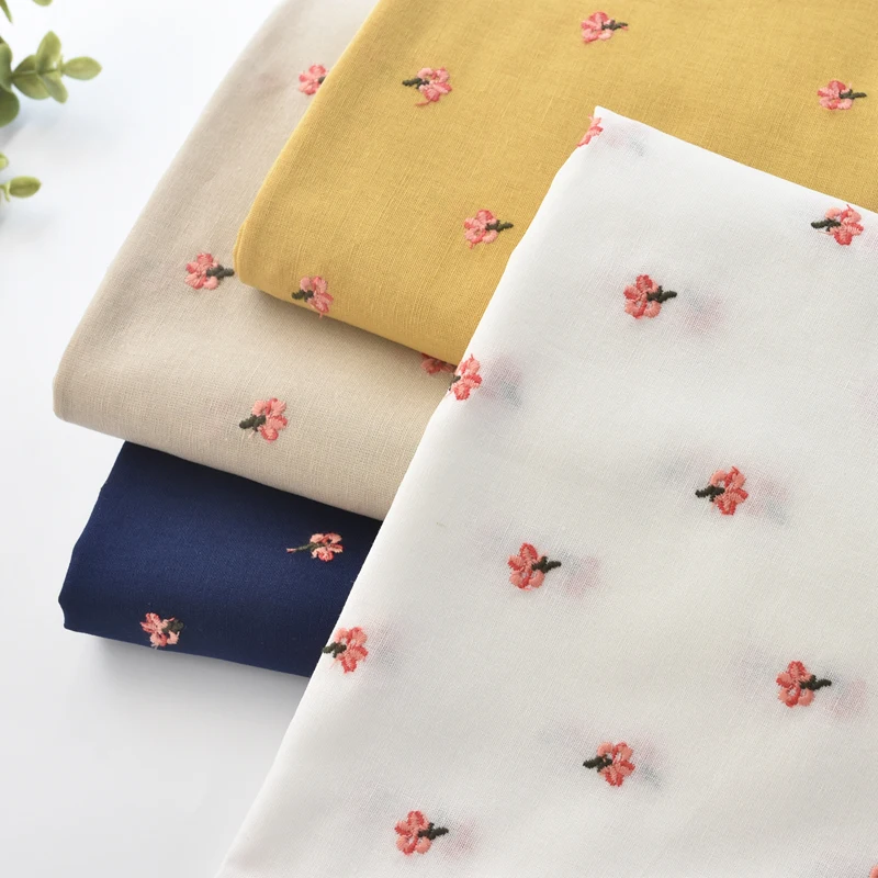 Wholesale New Design Floral Embroidered Linen Fabric for Dress Curtain Handmade