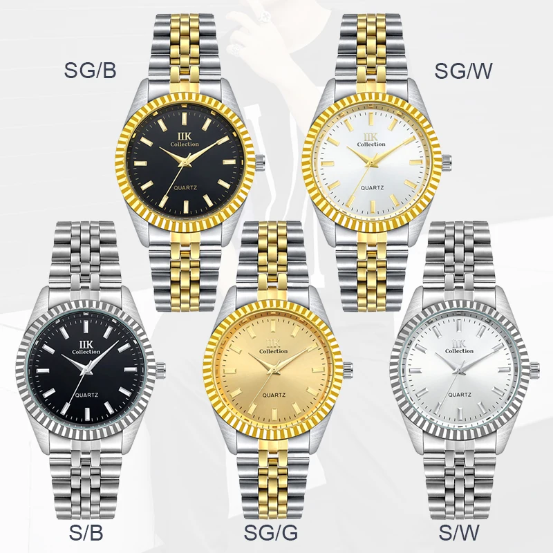 Classic Style IIK Watches Quartz Movement Alloy Metal Golden Luxury Steel Mens Watch
