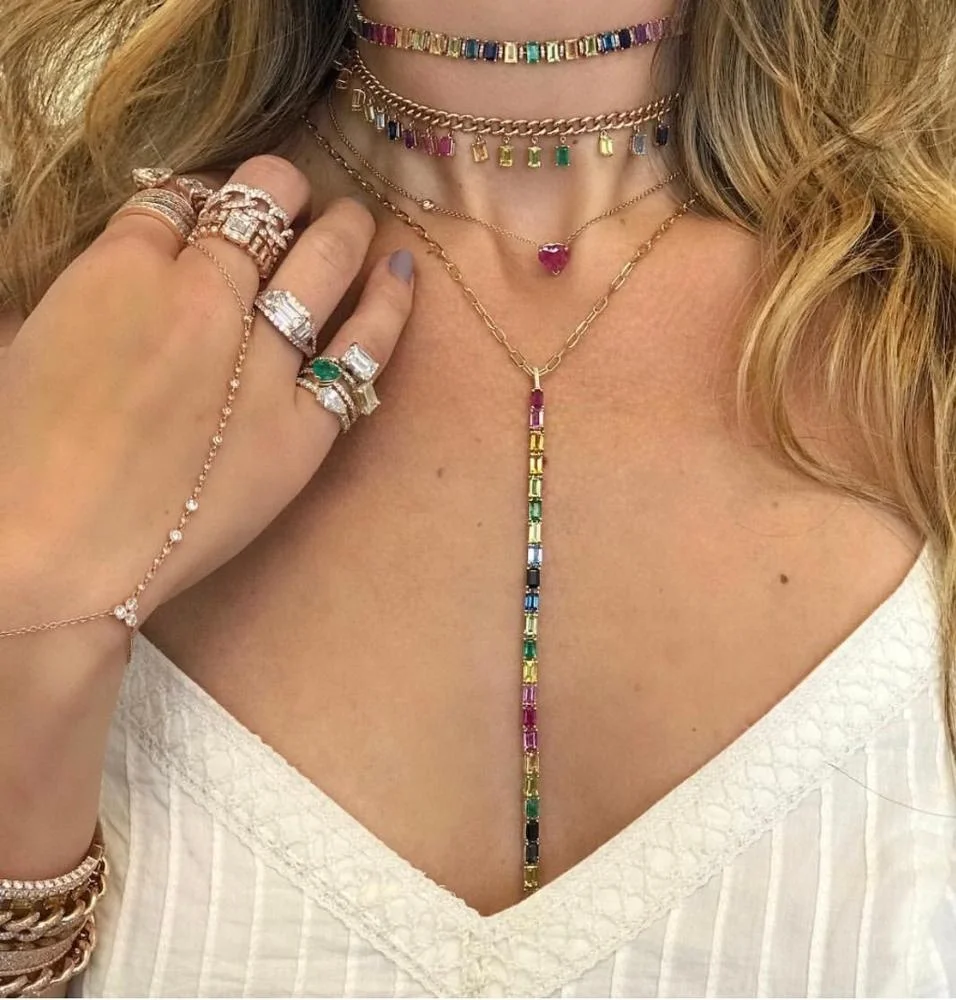 rainbow rectangle cz gold plated Long Y larait sexy women necklace