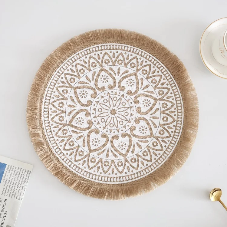 Homeplus Boho Round Placemats Round Table Placemat Cotton Woven Washable Place Mats with Tassel