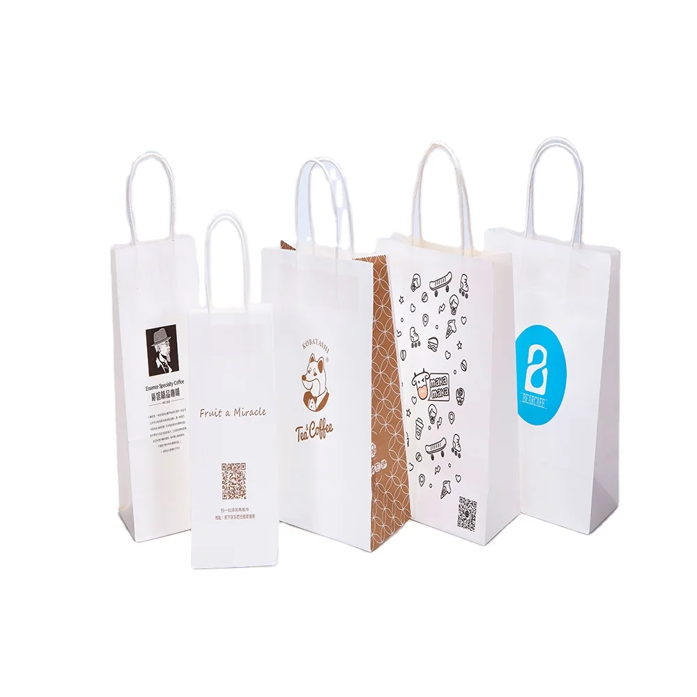 Custom Logo Print Wholesale Bolsa Papel Recyclable Kraft Paper Coffee Hot Drink Take Away Food Bag with Handle