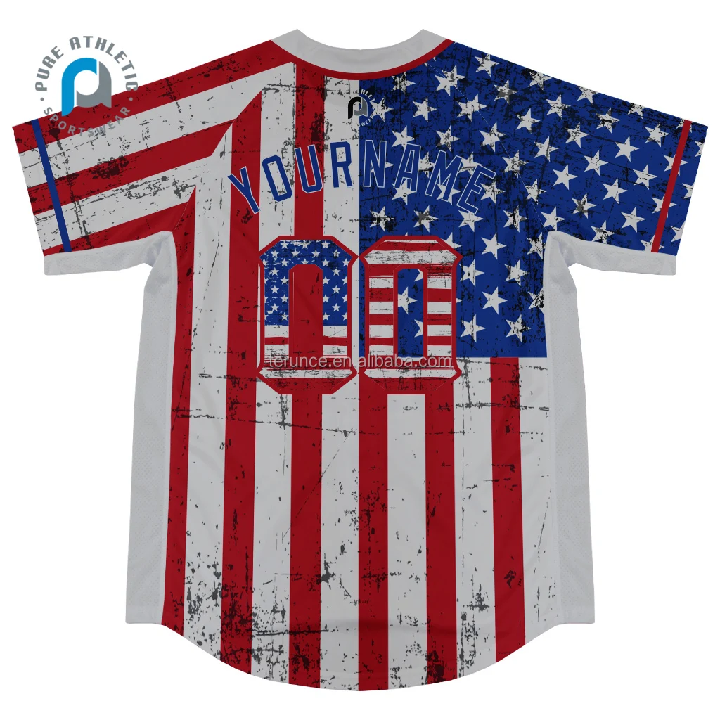 Custom sublimation full buttons baseball jersey training baseball & softball uniform pants USA flag baseball wear shirt men